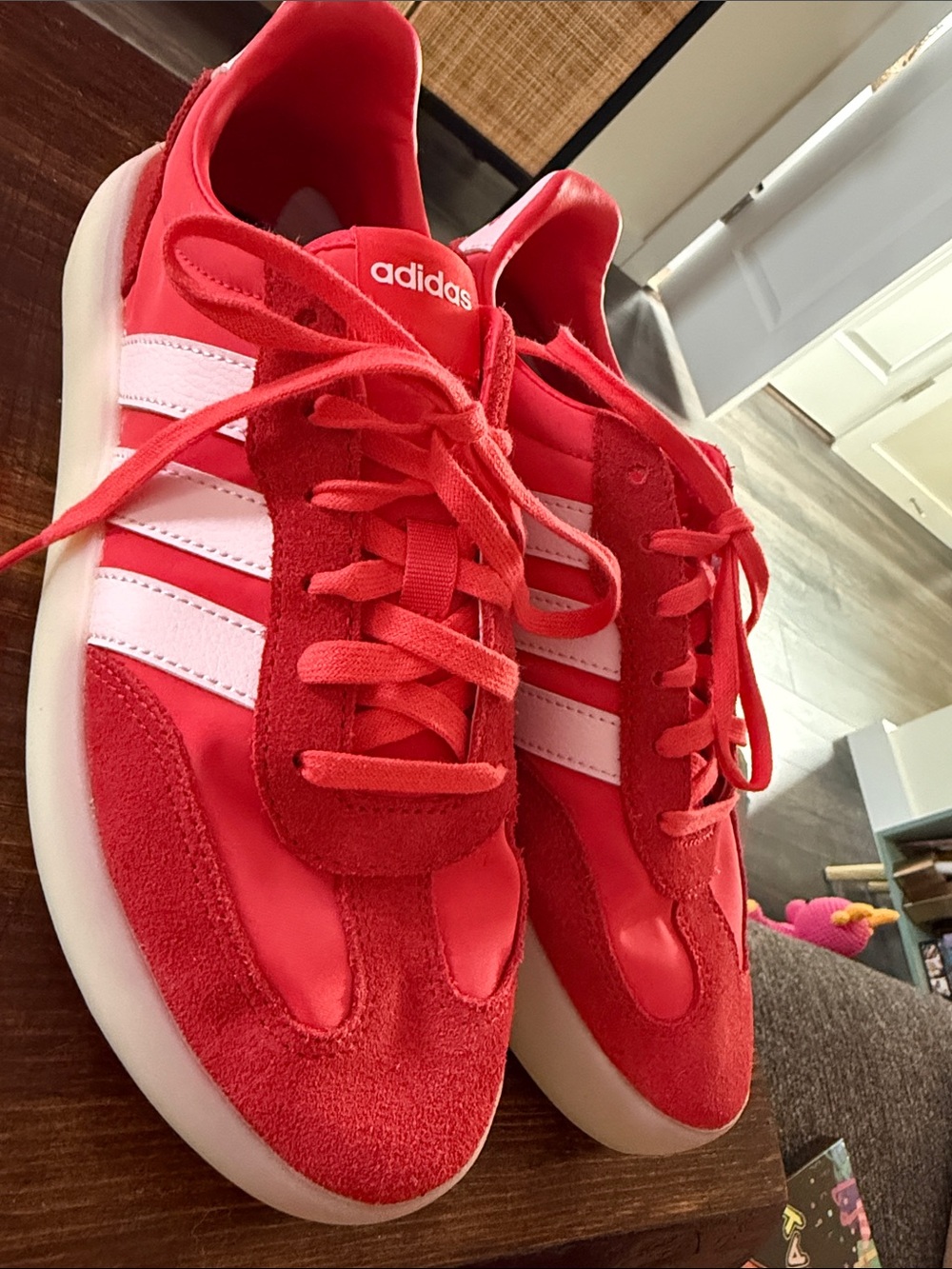 adidas Women's Red Sneakers with White Stripes